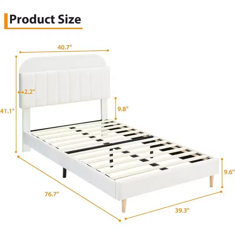 Kids Platform Bed with Storage Headboard and Bookshelf, Velvet Upholstered, No Box Spring Needed, Full/Twin/Twin XL