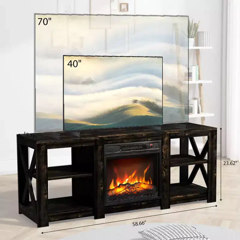 TV Stand with 18" Electric Fireplace for TVs up to 70", Farmhouse Style, 58.66"W x 15.75"D x 23.62"H
