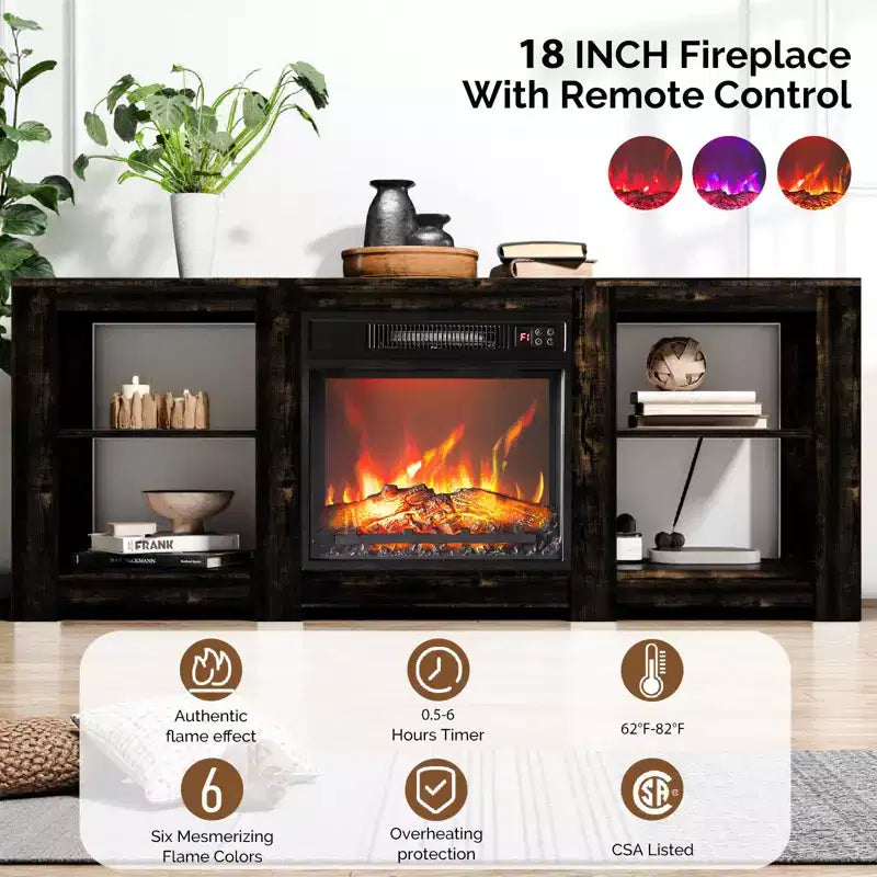 TV Stand with 18" Electric Fireplace for TVs up to 70", Farmhouse Style, 58.66"W x 15.75"D x 23.62"H