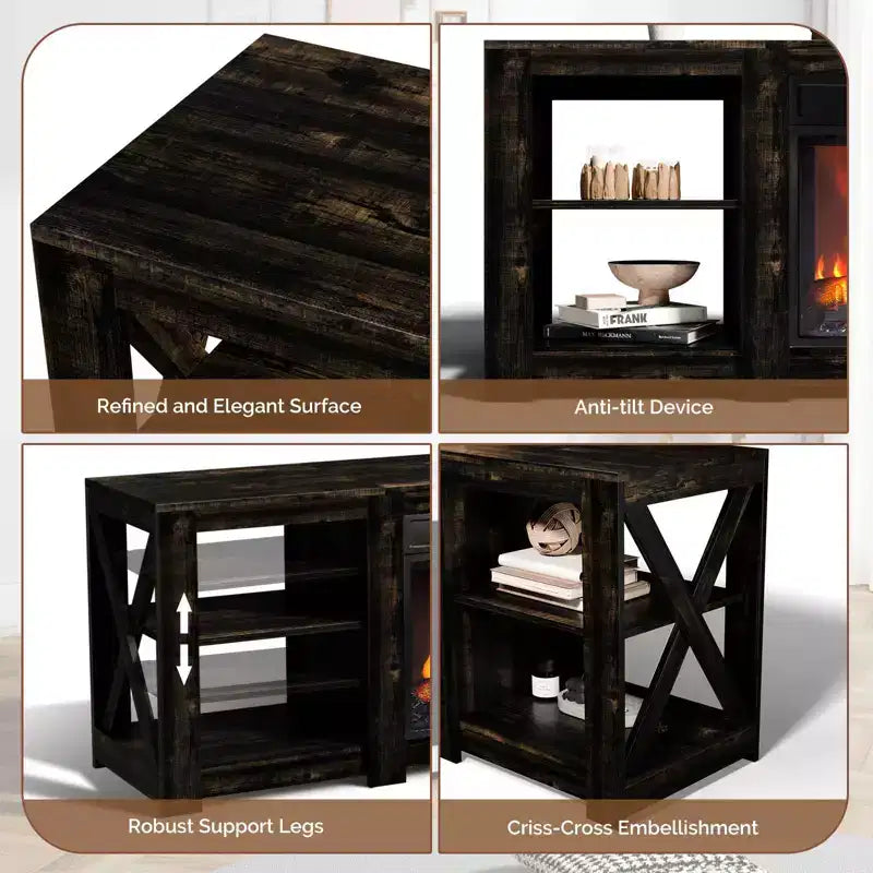 TV Stand with 18" Electric Fireplace for TVs up to 70", Farmhouse Style, 58.66"W x 15.75"D x 23.62"H