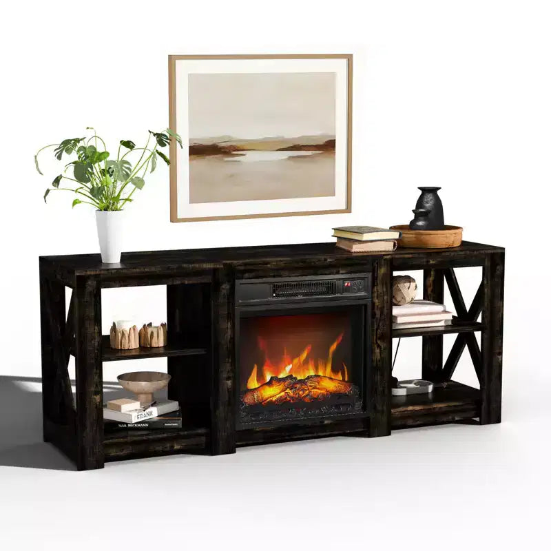 TV Stand with 18" Electric Fireplace for TVs up to 70", Farmhouse Style, 58.66"W x 15.75"D x 23.62"H