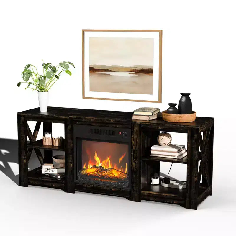 TV Stand with 18" Electric Fireplace for TVs up to 70", Farmhouse Style, 58.66"W x 15.75"D x 23.62"H