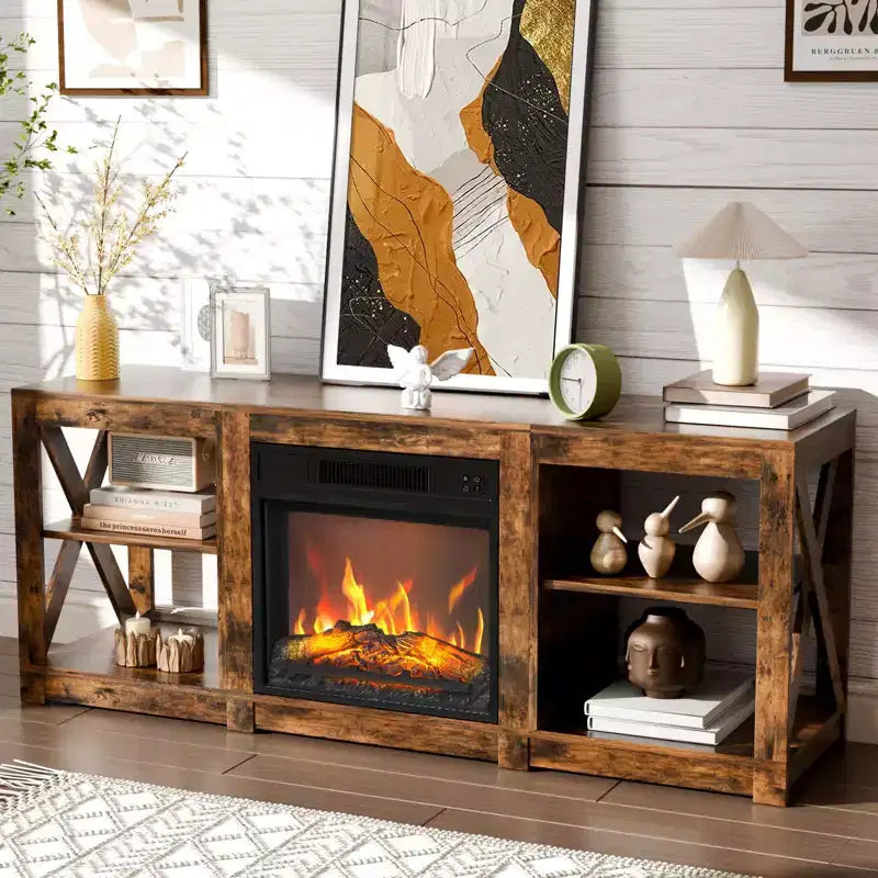 TV Stand with 18" Electric Fireplace for TVs up to 70", Farmhouse Style, 58.66"W x 15.75"D x 23.62"H