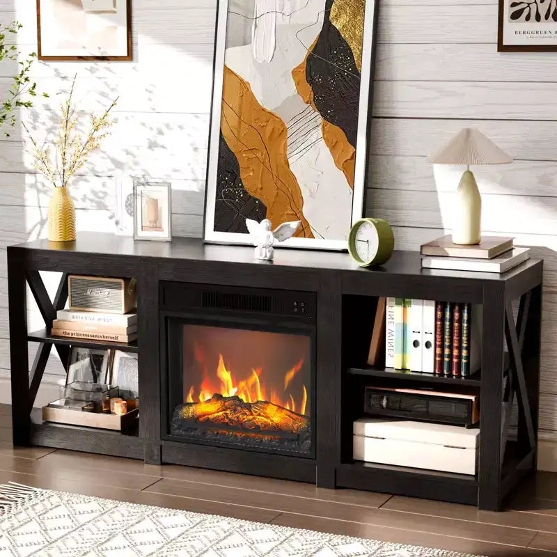 TV Stand with 18" Electric Fireplace for TVs up to 70", Farmhouse Style, 58.66"W x 15.75"D x 23.62"H