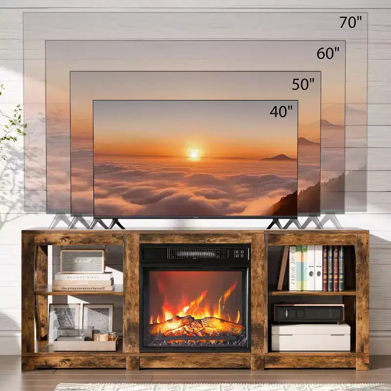 TV Stand with 18" Electric Fireplace for TVs up to 70", Farmhouse Style, 58.66"W x 15.75"D x 23.62"H