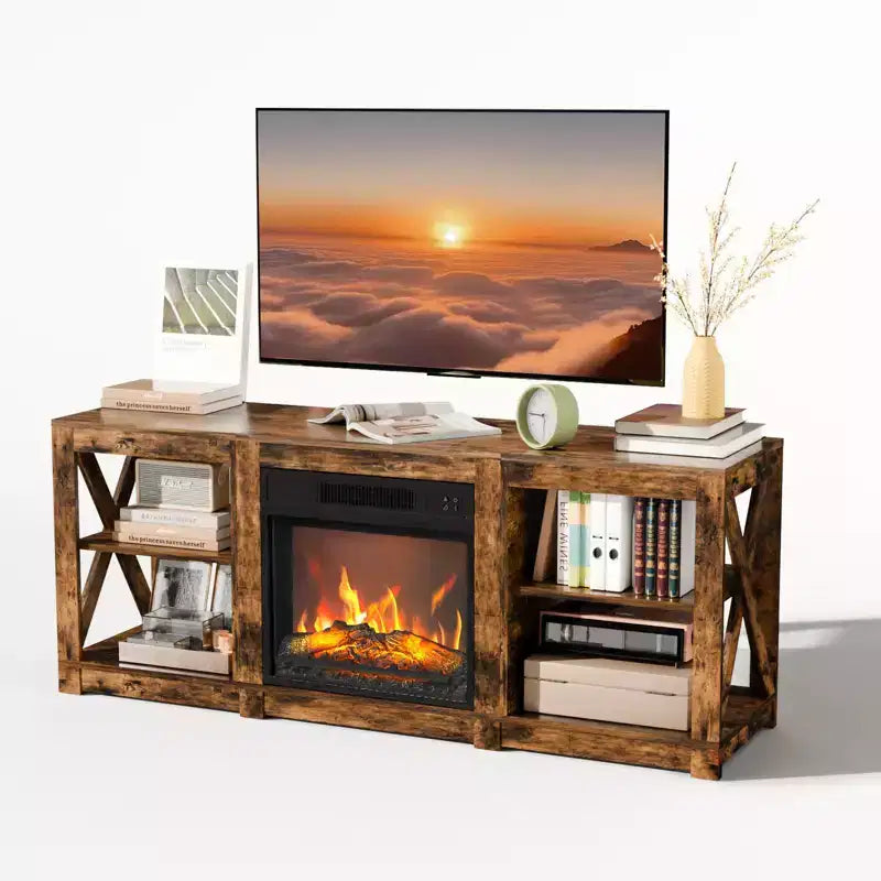TV Stand with 18" Electric Fireplace for TVs up to 70", Farmhouse Style, 58.66"W x 15.75"D x 23.62"H