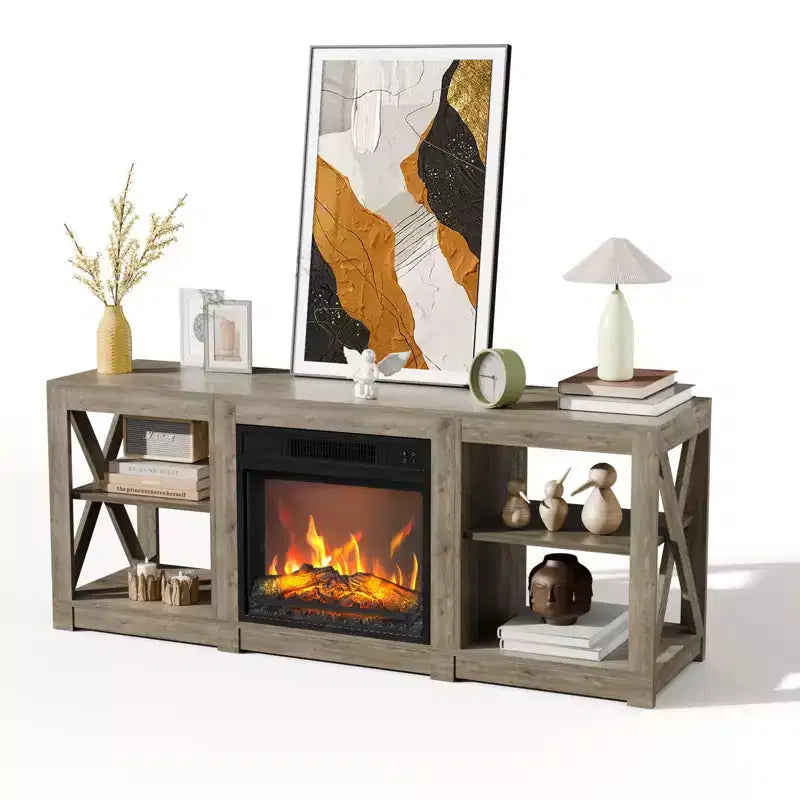 TV Stand with 18" Electric Fireplace for TVs up to 70", Farmhouse Style, 58.66"W x 15.75"D x 23.62"H