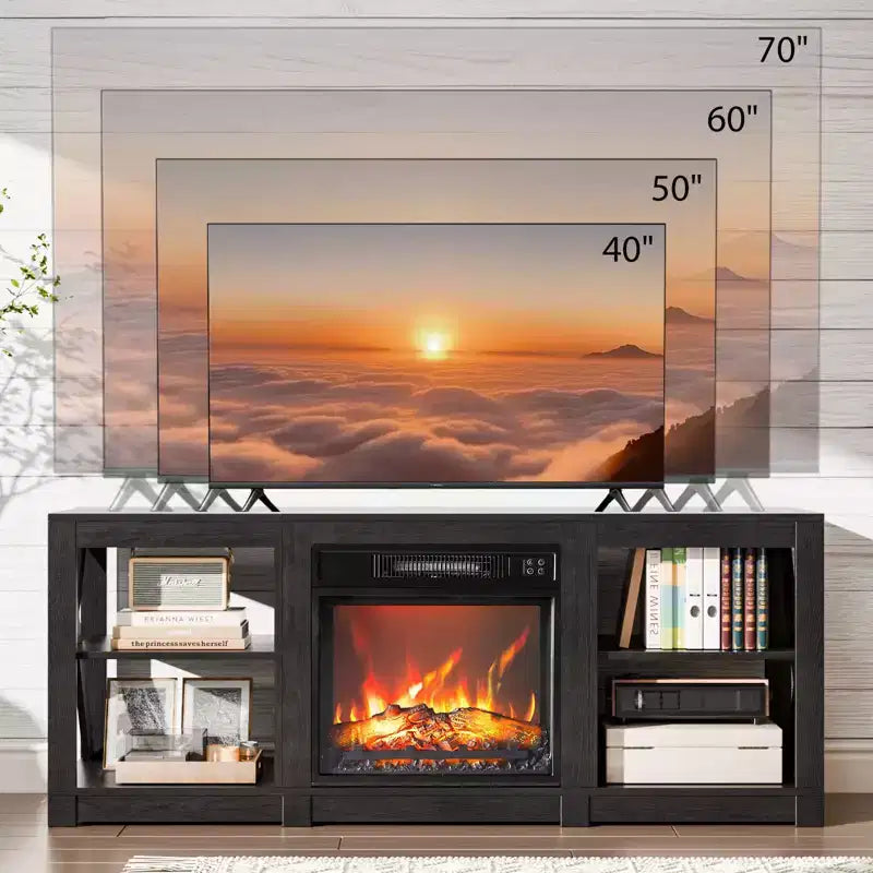 TV Stand with 18" Electric Fireplace for TVs up to 70", Farmhouse Style, 58.66"W x 15.75"D x 23.62"H