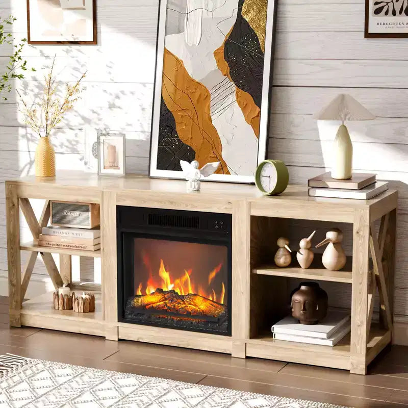 TV Stand with 18" Electric Fireplace for TVs up to 70", Farmhouse Style, 58.66"W x 15.75"D x 23.62"H