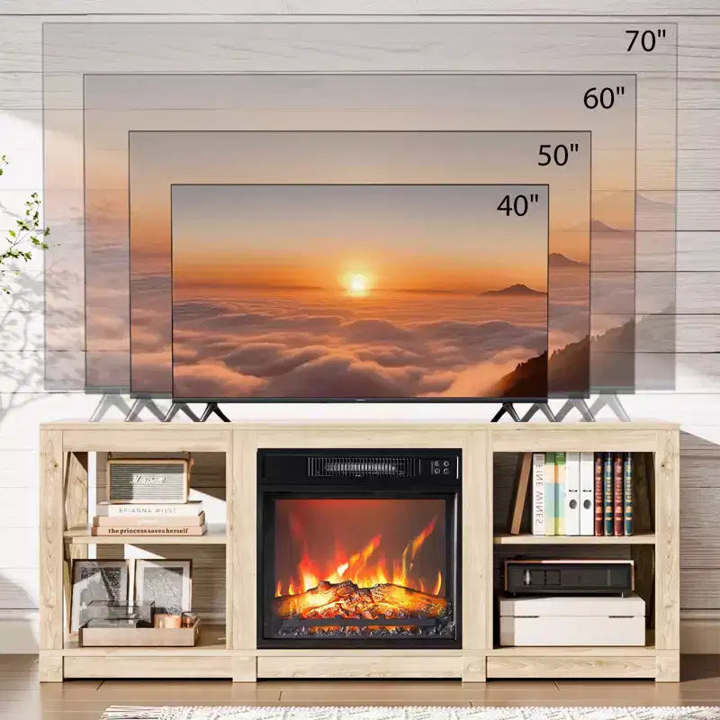 TV Stand with 18" Electric Fireplace for TVs up to 70", Farmhouse Style, 58.66"W x 15.75"D x 23.62"H