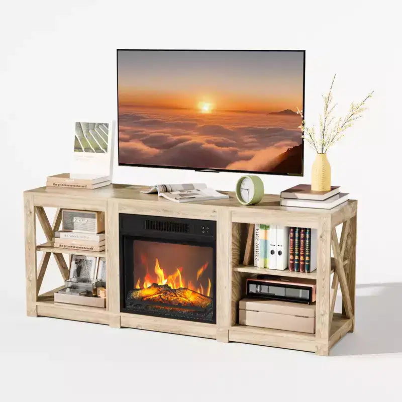 TV Stand with 18" Electric Fireplace for TVs up to 70", Farmhouse Style, 58.66"W x 15.75"D x 23.62"H