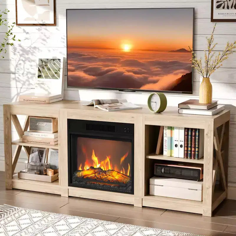 TV Stand with 18" Electric Fireplace for TVs up to 70", Farmhouse Style, 58.66"W x 15.75"D x 23.62"H