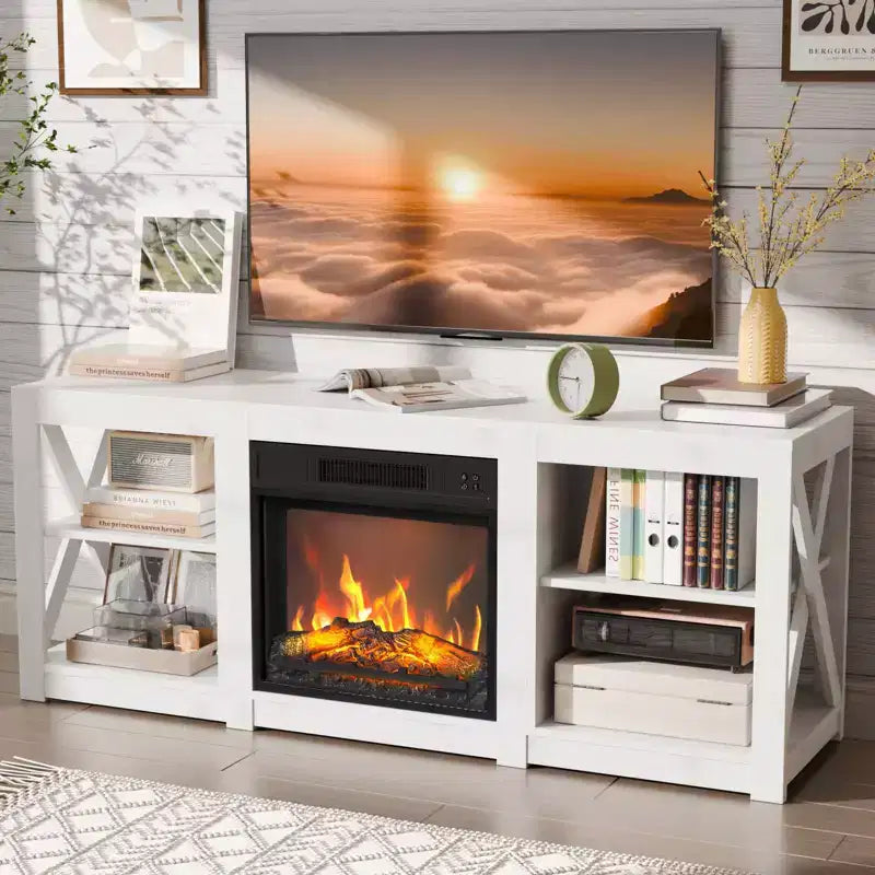 TV Stand with 18" Electric Fireplace for TVs up to 70", Farmhouse Style, 58.66"W x 15.75"D x 23.62"H