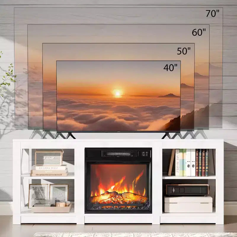 TV Stand with 18" Electric Fireplace for TVs up to 70", Farmhouse Style, 58.66"W x 15.75"D x 23.62"H