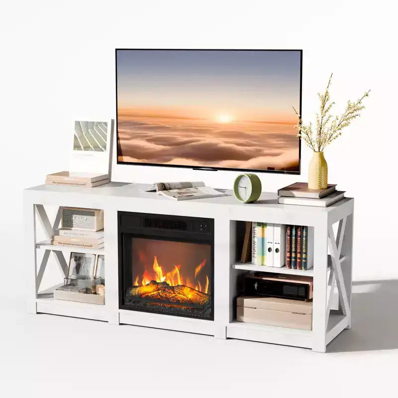 TV Stand with 18" Electric Fireplace for TVs up to 70", Farmhouse Style, 58.66"W x 15.75"D x 23.62"H