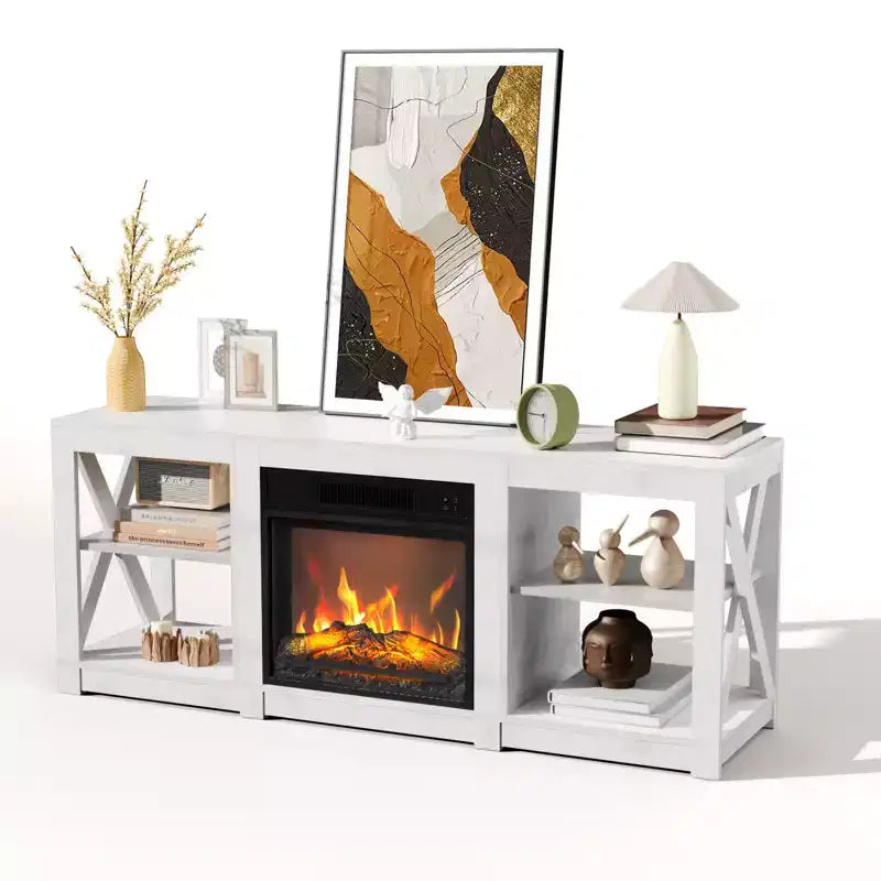 TV Stand with 18" Electric Fireplace for TVs up to 70", Farmhouse Style, 58.66"W x 15.75"D x 23.62"H