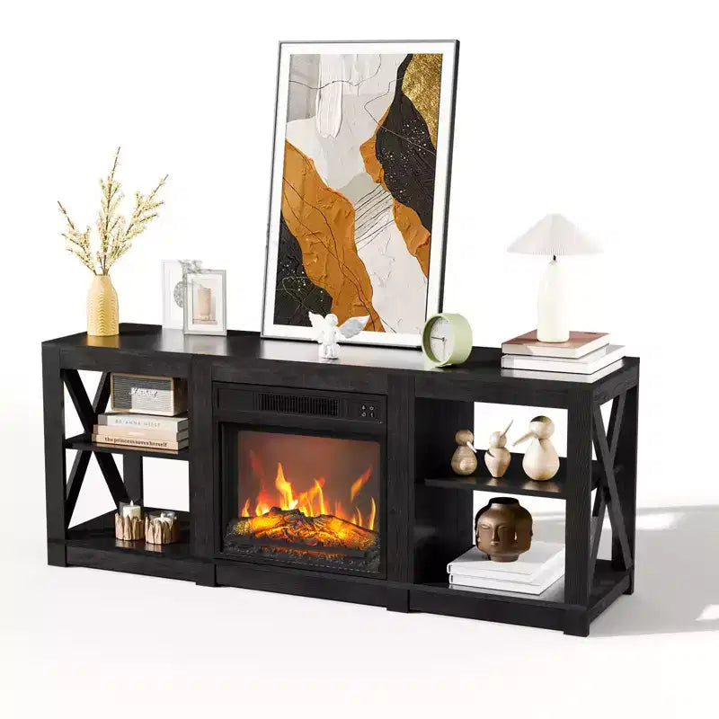 TV Stand with 18" Electric Fireplace for TVs up to 70", Farmhouse Style, 58.66"W x 15.75"D x 23.62"H