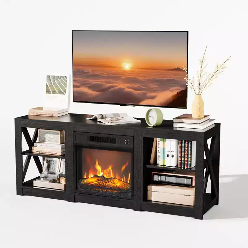 TV Stand with 18" Electric Fireplace for TVs up to 70", Farmhouse Style, 58.66"W x 15.75"D x 23.62"H