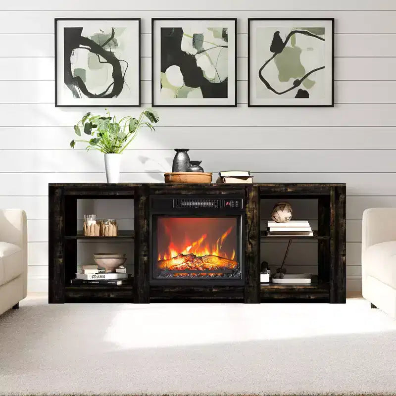 TV Stand with 18" Electric Fireplace for TVs up to 70", Farmhouse Style, 58.66"W x 15.75"D x 23.62"H