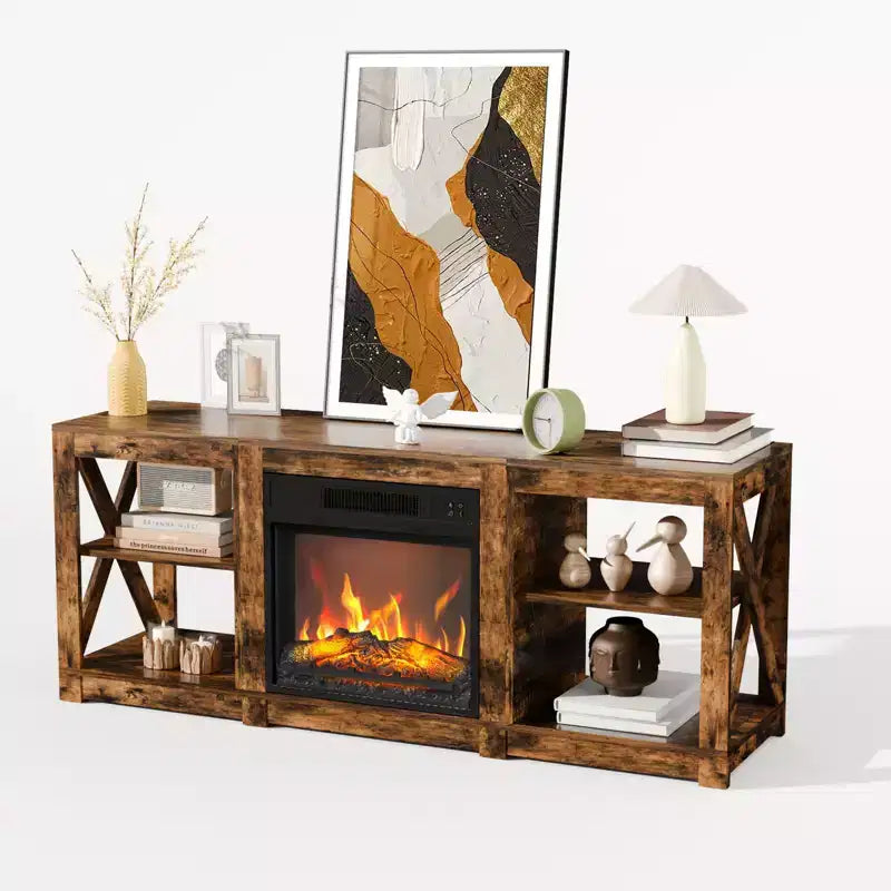 TV Stand with 18" Electric Fireplace for TVs up to 70", Farmhouse Style, 58.66"W x 15.75"D x 23.62"H
