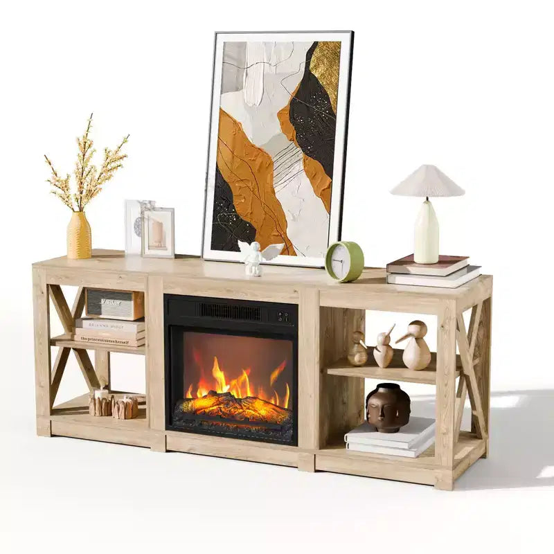 TV Stand with 18" Electric Fireplace for TVs up to 70", Farmhouse Style, 58.66"W x 15.75"D x 23.62"H