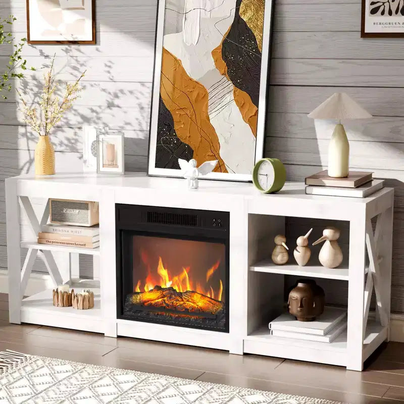 TV Stand with 18" Electric Fireplace for TVs up to 70", Farmhouse Style, 58.66"W x 15.75"D x 23.62"H