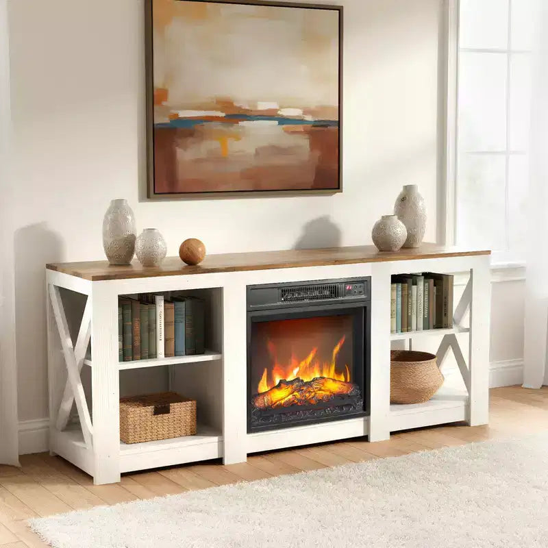 TV Stand with 18" Electric Fireplace for TVs up to 70", Farmhouse Style, 58.66"W x 15.75"D x 23.62"H