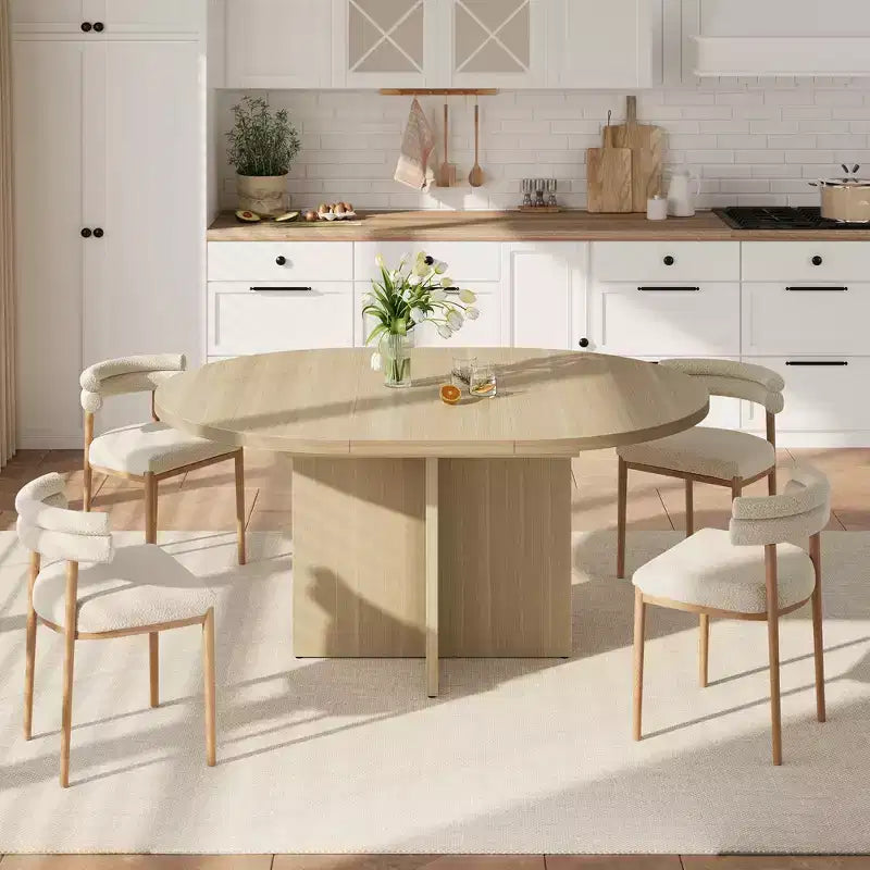 Extendable Dining Table, 43.3"–59", Seats 4–8, Wood Top with Hidden Storage and Cross Base