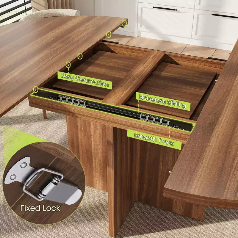 Extendable Dining Table, 43.3"–59", Seats 4–8, Wood Top with Hidden Storage and Cross Base