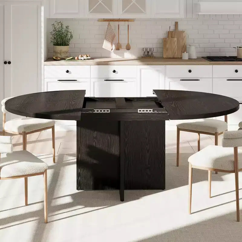 Extendable Dining Table, 43.3"–59", Seats 4–8, Wood Top with Hidden Storage and Cross Base