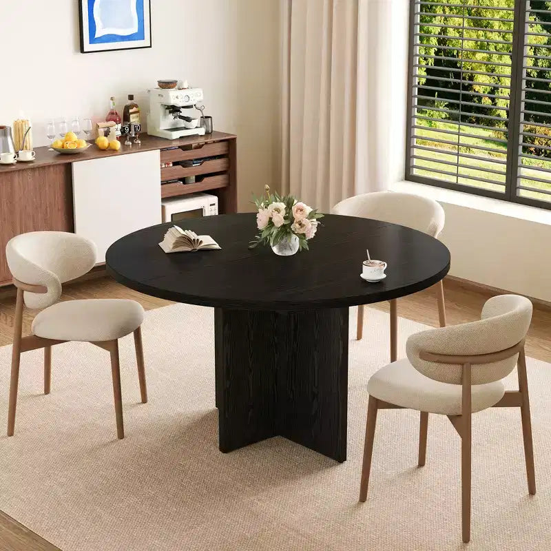 Extendable Dining Table, 43.3"–59", Seats 4–8, Wood Top with Hidden Storage and Cross Base