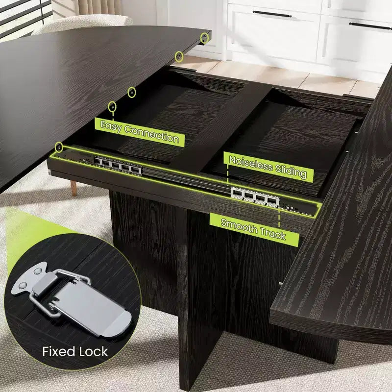 Extendable Dining Table, 43.3"–59", Seats 4–8, Wood Top with Hidden Storage and Cross Base