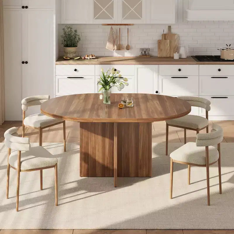 Extendable Dining Table, 43.3"–59", Seats 4–8, Wood Top with Hidden Storage and Cross Base