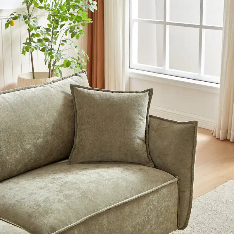 Light Green 88 Chenille 3-Seater Sofa with 2 Extra Pillows and Thickly Padded Seat