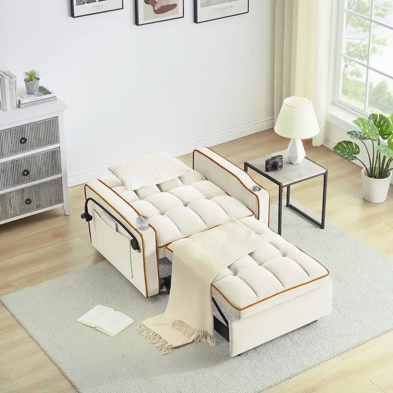 foldable sofa bed , modern sofa sofa velvet pull-out bed, adjustable back and with USB port and ashtray and swivel phone stand