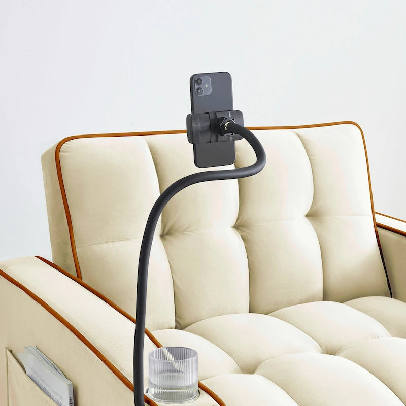 foldable sofa bed , modern sofa sofa velvet pull-out bed, adjustable back and with USB port and ashtray and swivel phone stand