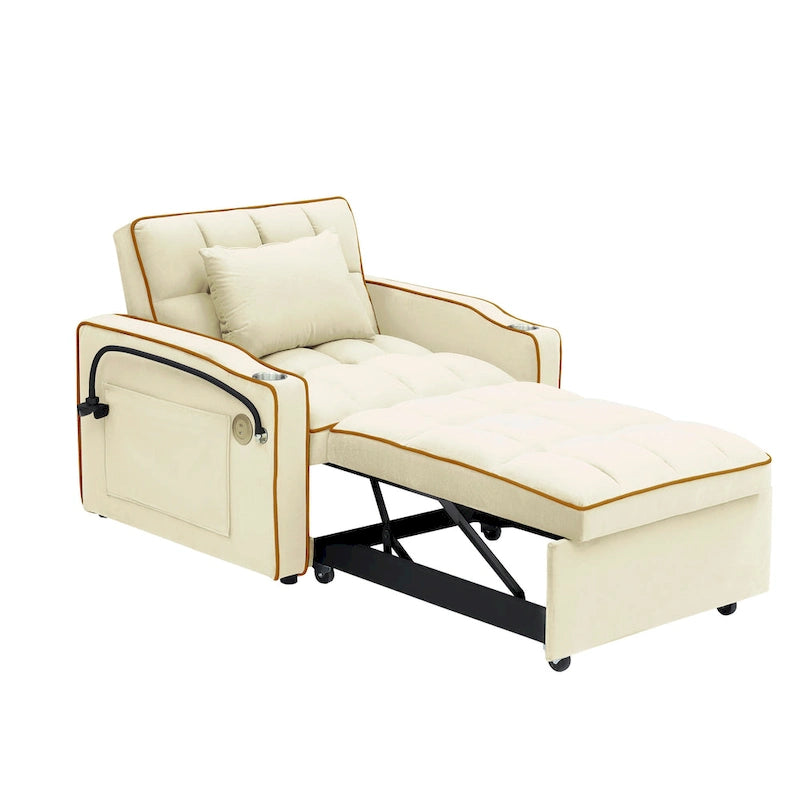 foldable sofa bed , modern sofa sofa velvet pull-out bed, adjustable back and with USB port and ashtray and swivel phone stand