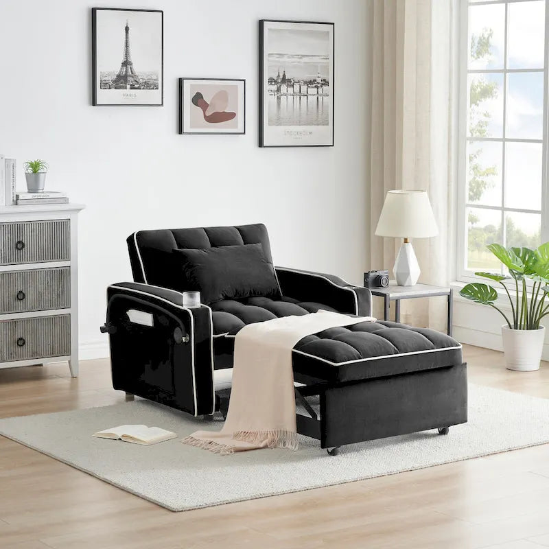 foldable sofa bed , modern sofa sofa velvet pull-out bed, adjustable back and with USB port and ashtray and swivel phone stand
