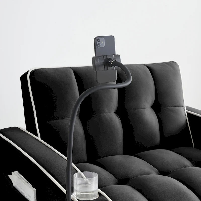 foldable sofa bed , modern sofa sofa velvet pull-out bed, adjustable back and with USB port and ashtray and swivel phone stand