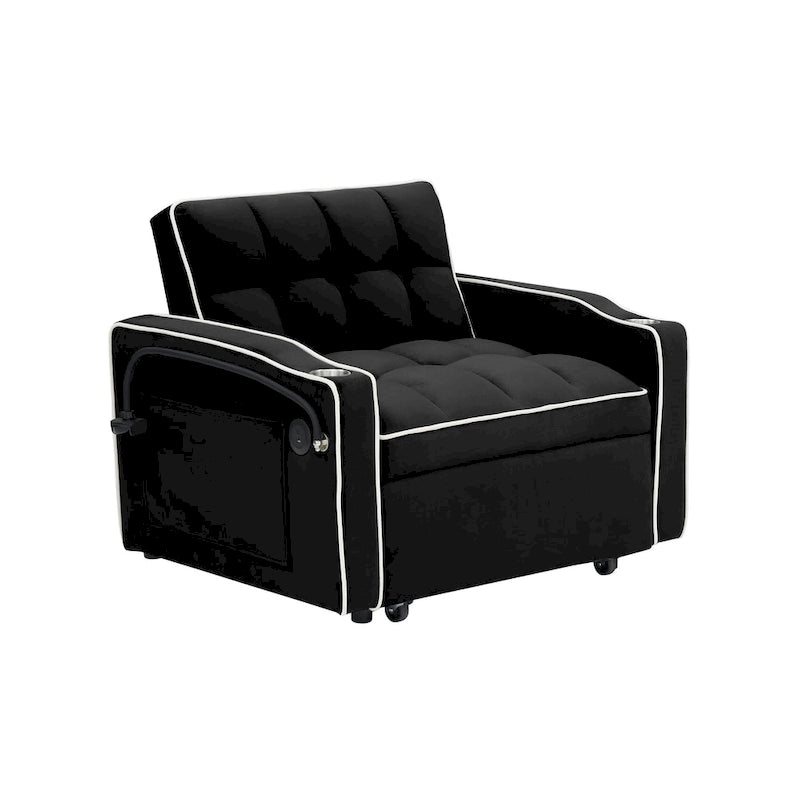 foldable sofa bed , modern sofa sofa velvet pull-out bed, adjustable back and with USB port and ashtray and swivel phone stand