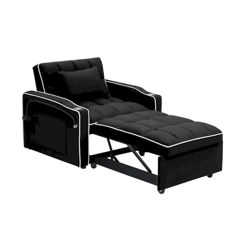 foldable sofa bed , modern sofa sofa velvet pull-out bed, adjustable back and with USB port and ashtray and swivel phone stand