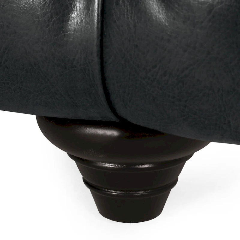 Black Modern 83.5 Faux Leather Button Tufted 3-Seater Sofa with Wood Legs