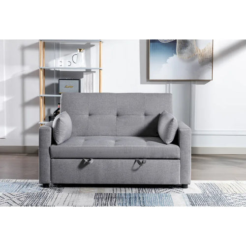55.12 3-in-1 linnen loveseat-slaapbank met zijvak en kussens