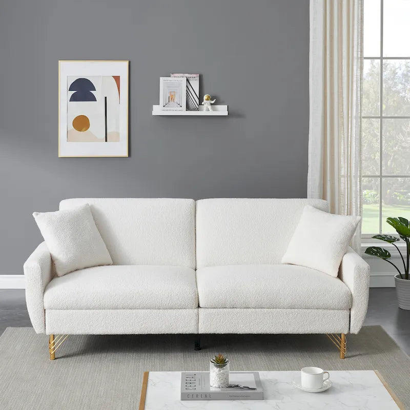 74.41 Inch Teddy Velvet sofa bed with Separate adjustment backrest and Storage Function