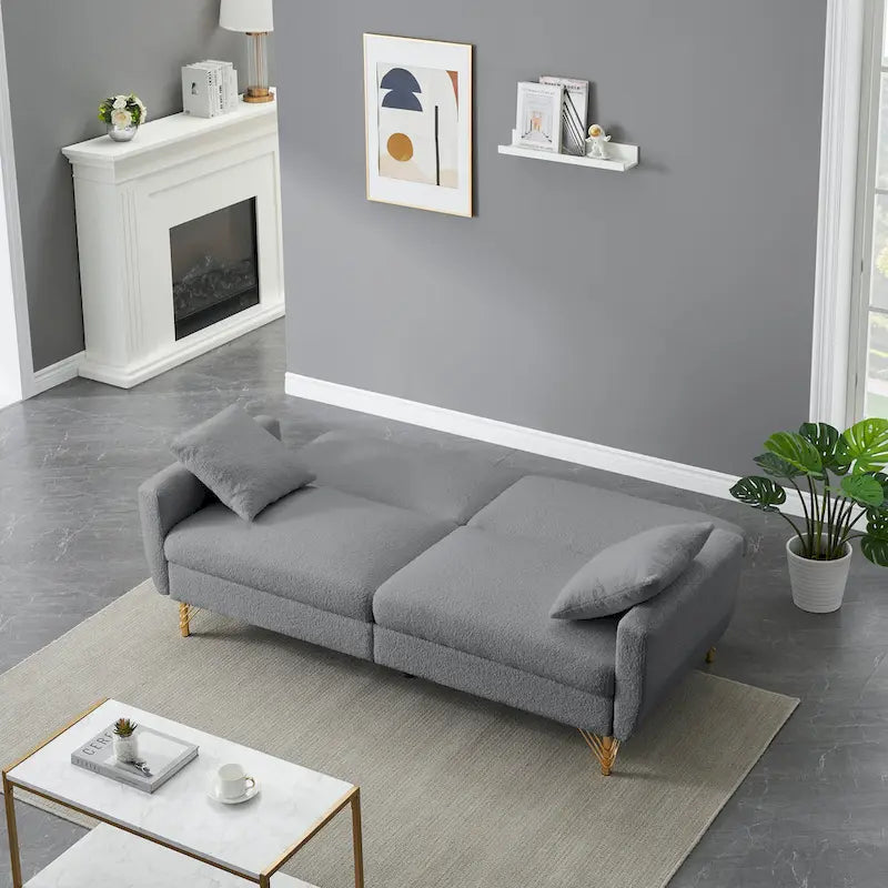 74.41 Inch Teddy Velvet sofa bed with Separate adjustment backrest and Storage Function