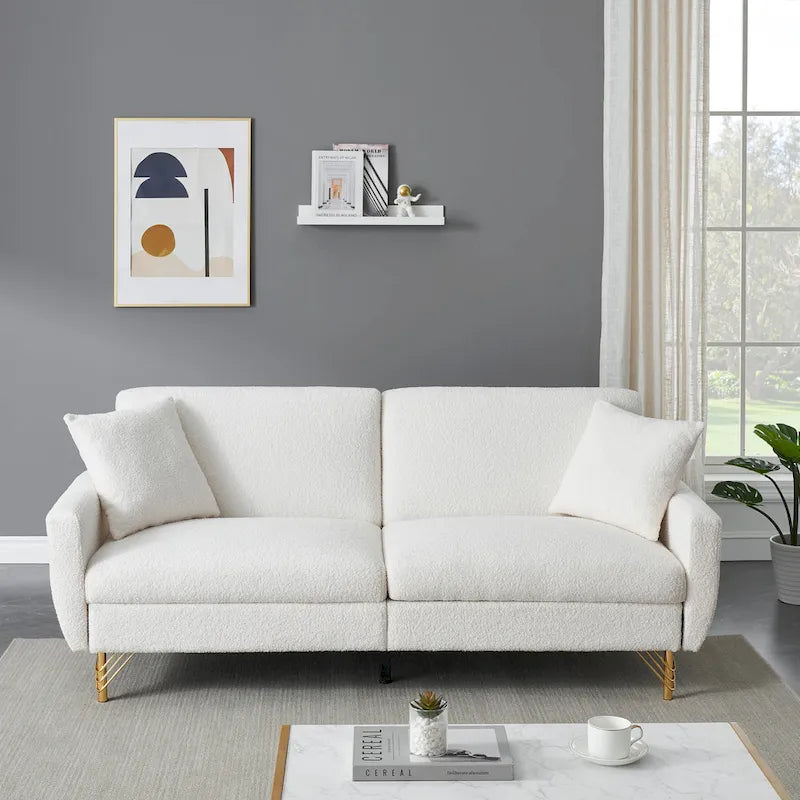 74.41 Inch Teddy Velvet sofa bed with Separate adjustment backrest and Storage Function