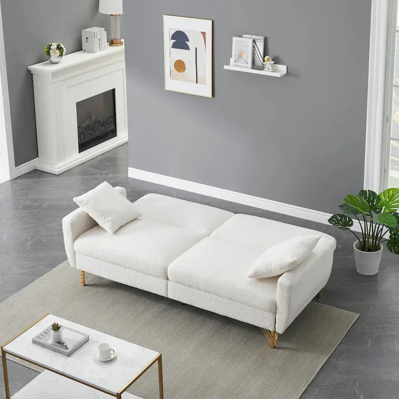 74.41 Inch Teddy Velvet sofa bed with Separate adjustment backrest and Storage Function