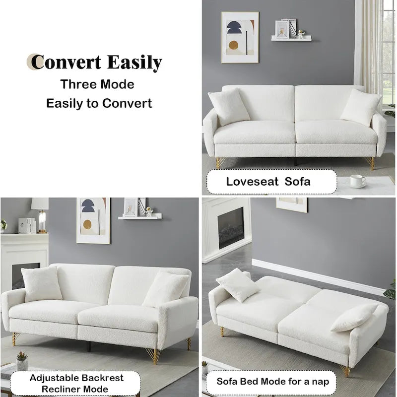 74.41 Inch Teddy Velvet sofa bed with Separate adjustment backrest and Storage Function