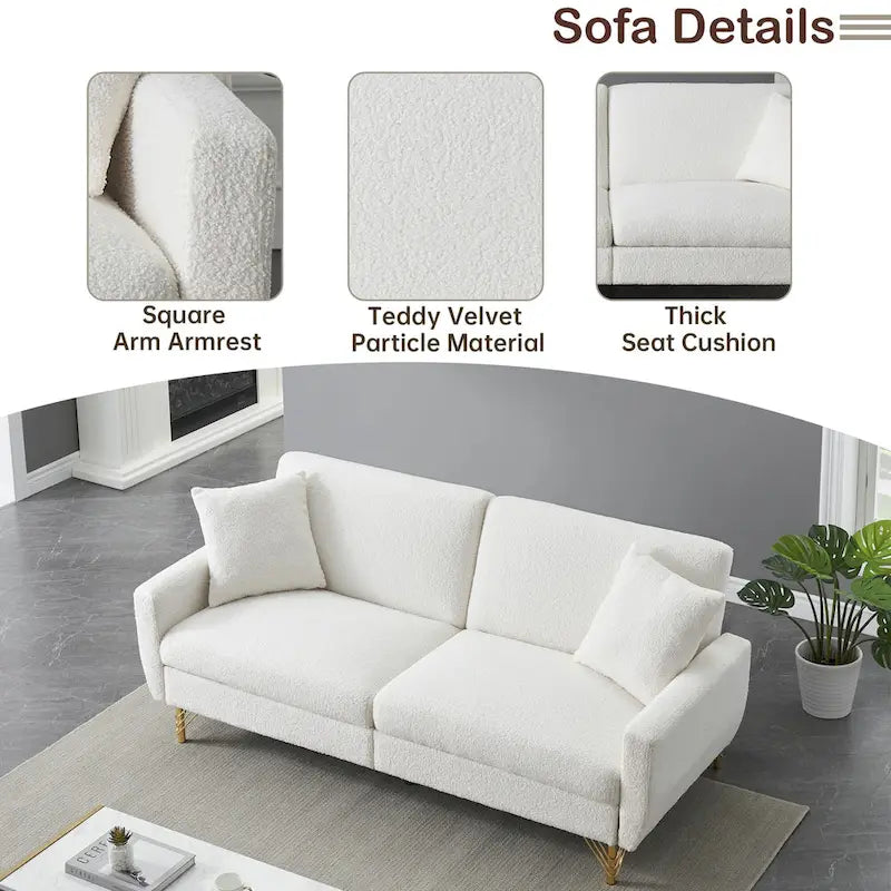 74.41 Inch Teddy Velvet sofa bed with Separate adjustment backrest and Storage Function