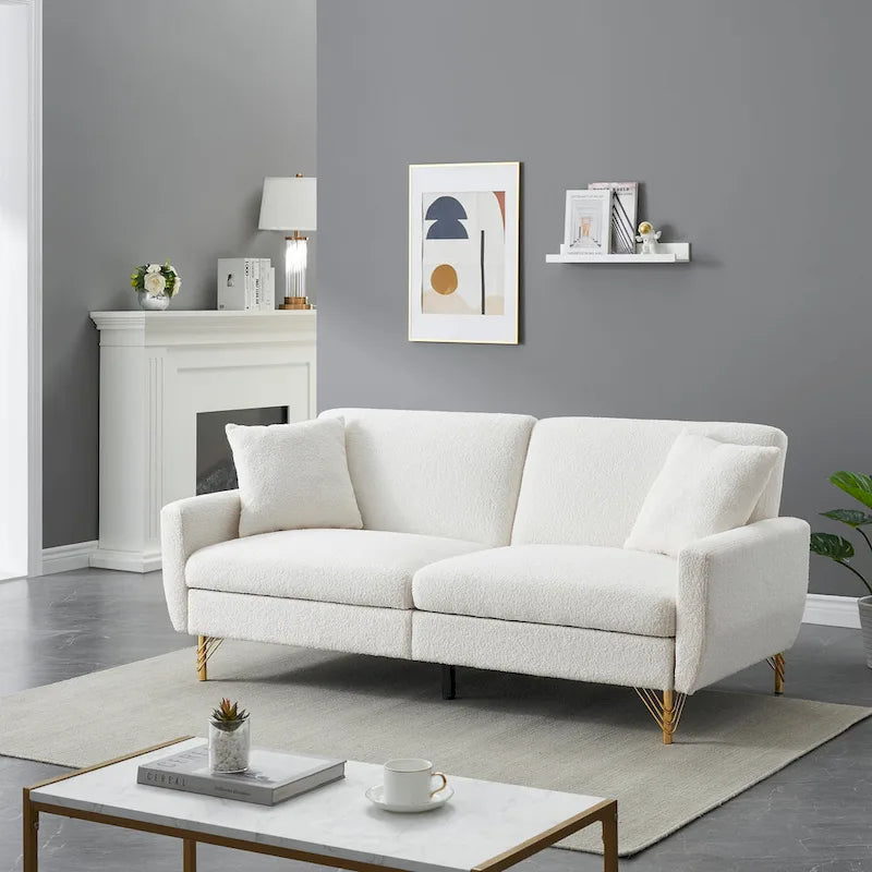 74.41 Inch Teddy Velvet sofa bed with Separate adjustment backrest and Storage Function